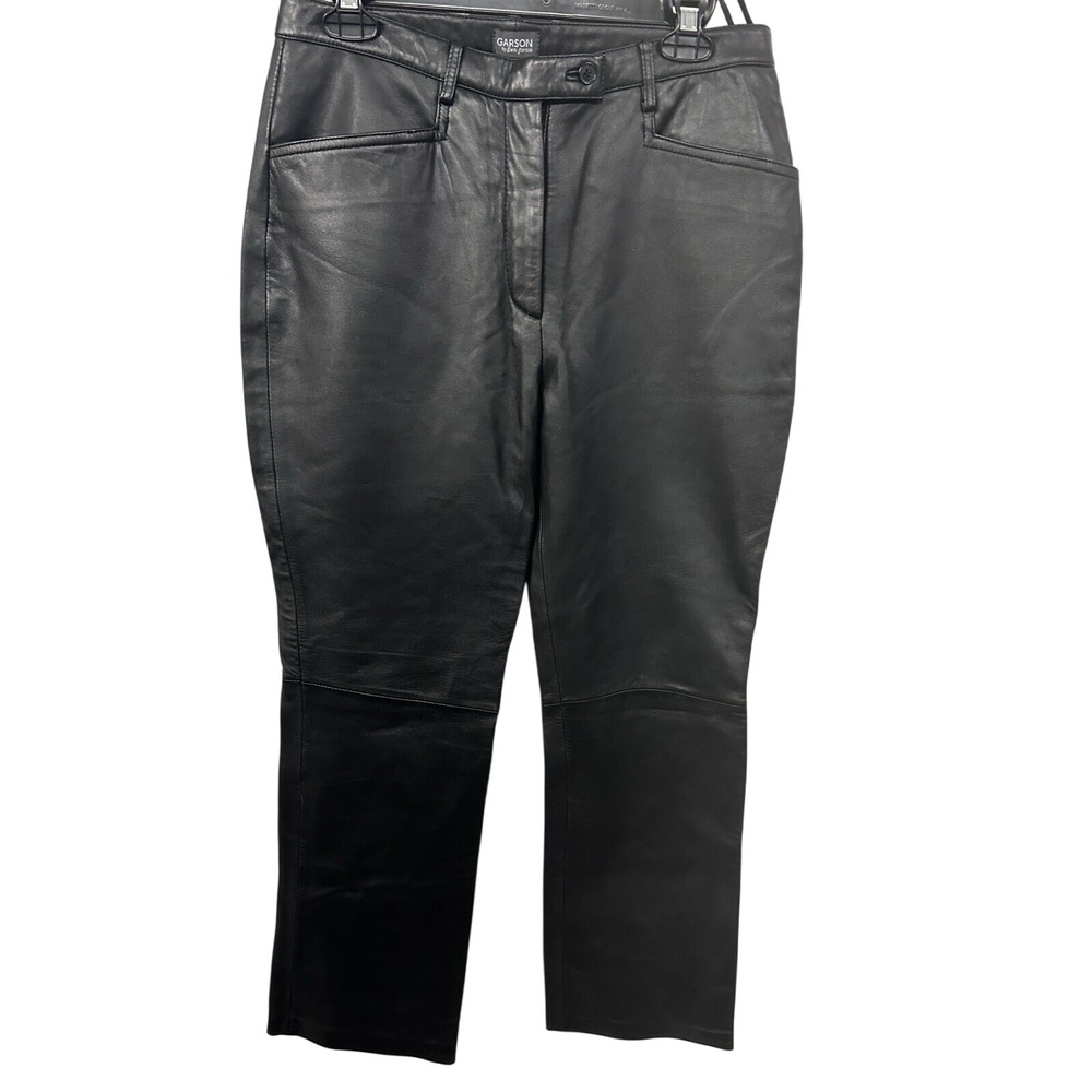 Garson by Ilene Forson Black Genuine Leather Pants Size 10P Straight Leg Pockets